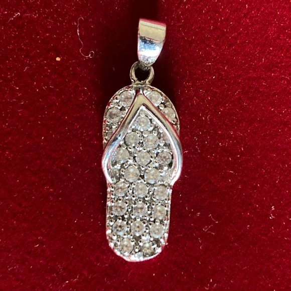 Pendant Charm Flip Flop Thong Sandal Sterling Silver 925 Austrian Crystals - Picture 7 of 12
